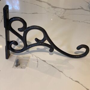 Vintage Outdoor Cast Aluminum Victorian Plant Hanger Bracket in Rustic Bronze.